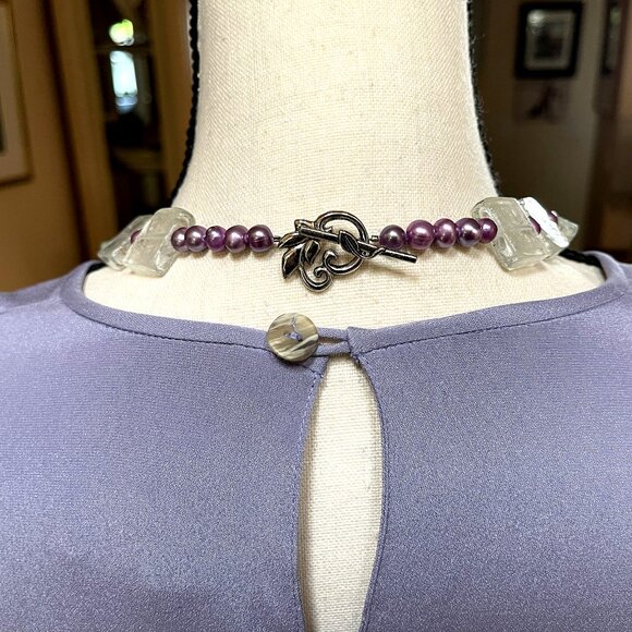 Vintage LEMON CHRYSOPRASE Necklace Green Purple with Clear Glass Beads 22” - Picture 5 of 7